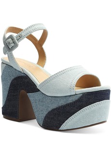 SCHUTZ Isabelle Womens Denim Peep-Toe Platform Sandals