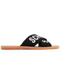 SCHUTZ logo-print flat leather slides