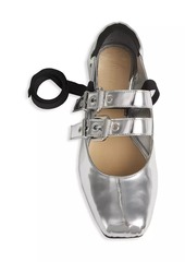 SCHUTZ Raika Metallic Leather Lace-Up Ballet Flats