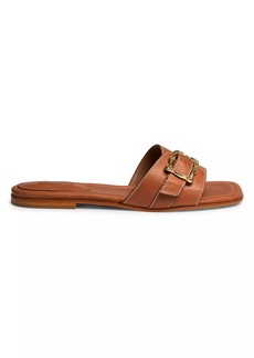 SCHUTZ Wavy Buckle-Accented Leather Sandals