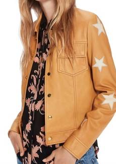 Scotch & Soda Embroidered Leather Shirt Jacket In Sahara