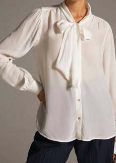 Scotch & Soda Lightweight Shirt With Ribbon Collar In White