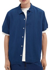 Scotch & Soda Indigo Stripe Short Sleeve Button-Up Shirt at Nordstrom