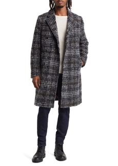 Scotch & Soda Brushed Glen Plaid Wool Blend Topcoat in Multi Grey Check at Nordstrom Rack