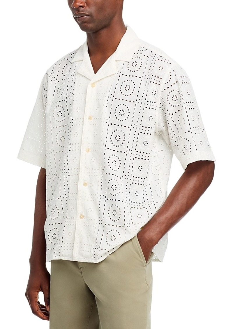 Scotch & Soda Cotton Eyelet Embroidered Regular Fit Button Down Camp Shirt