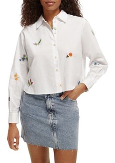 Scotch & Soda Embroidered Boxy Organic Cotton Crop Button-Up Shirt