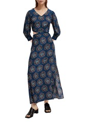 Scotch & Soda Floral Long Sleeve Cutout Waist Maxi Dress in B Sides Block Print at Nordstrom Rack