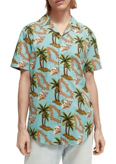 Scotch & Soda Hawaii Print Short Sleeve Cotton Button-Up Shirt in Green at Nordstrom