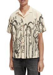 Scotch & Soda Jungle Print Short Sleeve Button-Up Shirt in Tan at Nordstrom