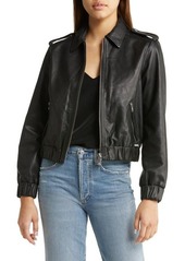 Scotch & Soda Leather Bomber Jacket in 0008-Black at Nordstrom