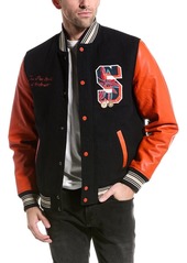 Scotch & Soda Leather Sleeve College Bomber Jacket