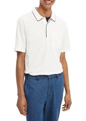 Scotch & Soda Piped Cotton Jersey Polo in 102-Denim White at Nordstrom