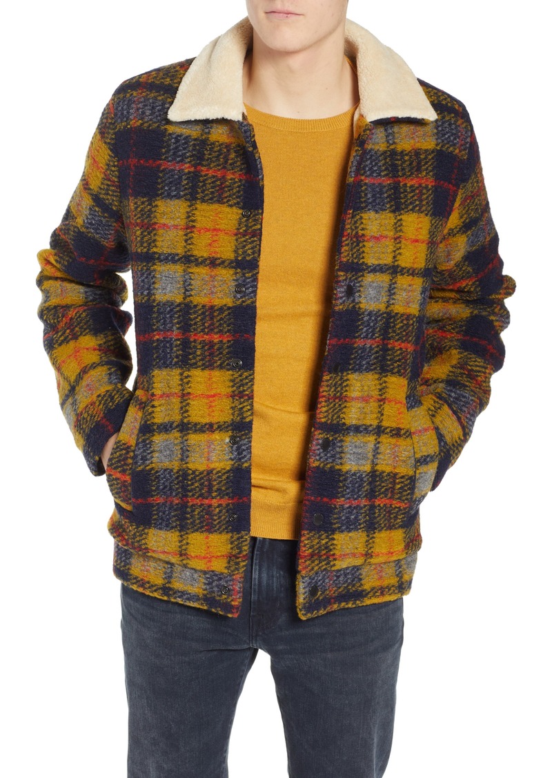 scotch & soda plaid faux shearling lined wool blend trucker jacket