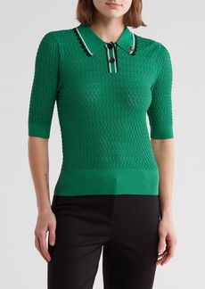 Scotch & Soda Pointelle Short Sleeve Polo Sweater in Pine Tree at Nordstrom Rack