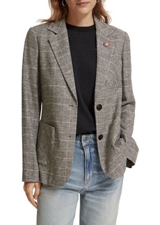 Scotch & Soda Prince of Wales Check Single Breasted Linen Blend Blazer at Nordstrom