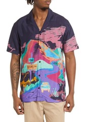 Scotch & Soda Print Short Sleeve Button-Up Shirt in Blue at Nordstrom