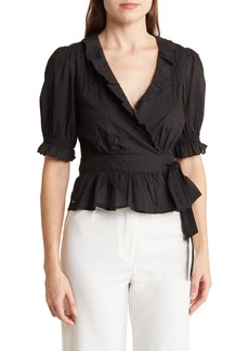 Scotch & Soda Ruffle Wrap Top in Evening Black at Nordstrom Rack
