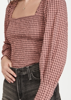 Scotch & Soda Seersucker Top With Smock Details And Square Neck