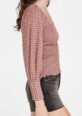 Scotch & Soda Seersucker Top With Smock Details And Square Neck