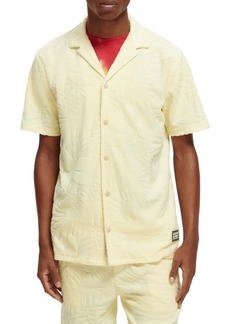 Scotch & Soda Short Sleeve Organic Cotton Blend Terry Jacquard Button-Up Camp Shirt