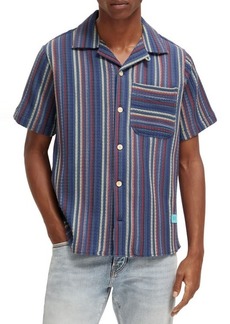 Scotch & Soda Slim Fit Stripe Short Sleeve Cotton Button-Up Shirt
