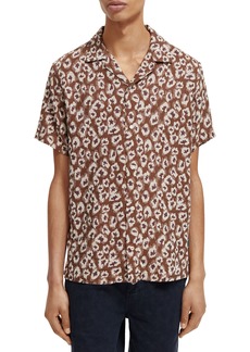 Scotch & Soda Trim Fit Abstract Floral Short Sleeve Button-Up Shirt in 6468-Taupe Animal at Nordstrom Rack