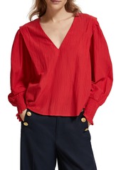 Scotch & Soda V-Neck Long Sleeve Top in Lipstick Red at Nordstrom Rack