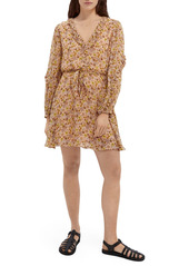 Scotch & Soda Mixed Print Tie Waist Long Sleeve Dress in Coral Combo at Nordstrom