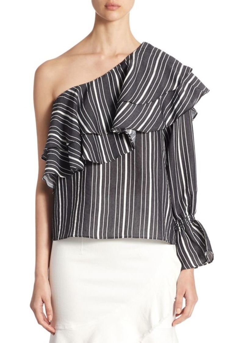 black and white striped one shoulder top