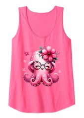 Sea Background with Cute  Octopus with Glasses Tank Top