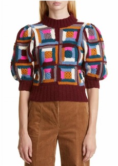 Sea Camryn Crochet Puff Sleeves Sweater in Multi