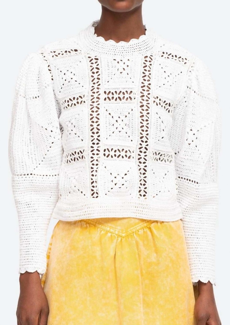 Sea Corinne Crochet Long Sleeve Sweater In White