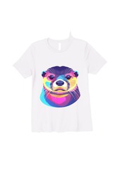 Cute Otter Face Colorful Rainbow Design Sea Otter Lovers Premium T-Shirt
