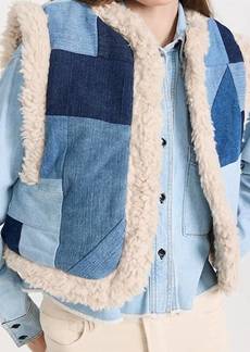 Sea Diego Denim Patched Vest In Blue