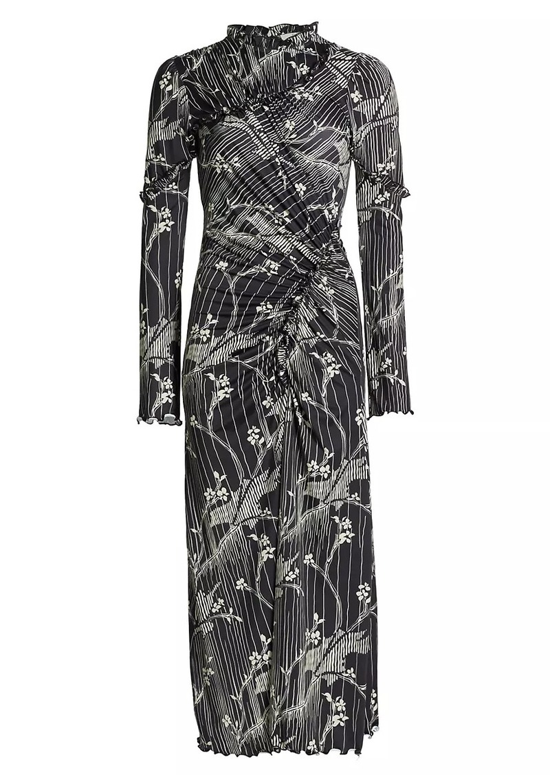 Sea Floral Long-Sleeve Maxi Dress