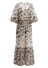 Sea Francesca Puff-Sleeve Embroidered Maxi Dress