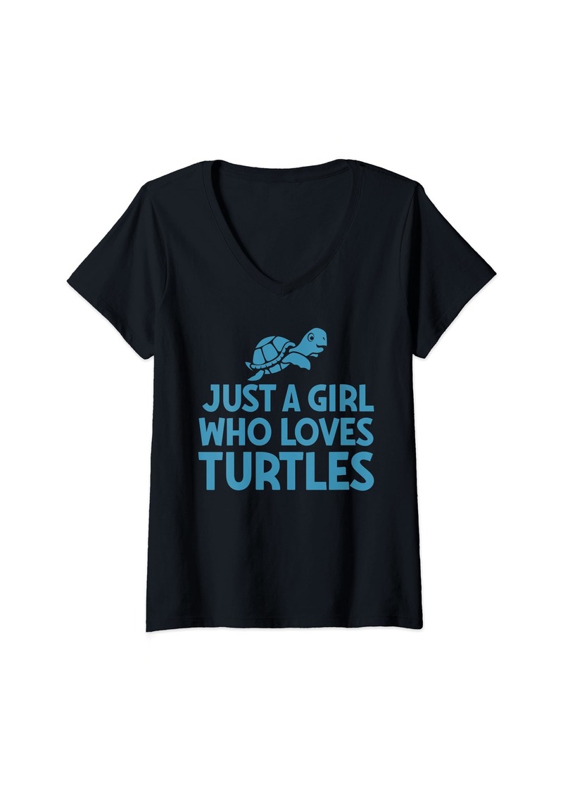 Sea Girls Funny Turtle Just A Girl Who Loves Turtles V-Neck T-Shirt