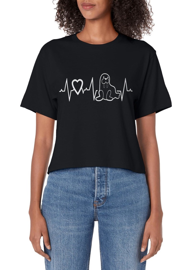 I Love Walrus Sea Animal Heartbeat Marine Life Novelty Gift Women's Crop Top