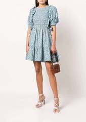 Sea Ida Floral-Print Smocked Dress In Blue