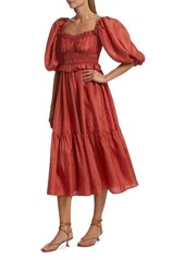 Sea Kyle Puff Sleeve Silk Midi Dress