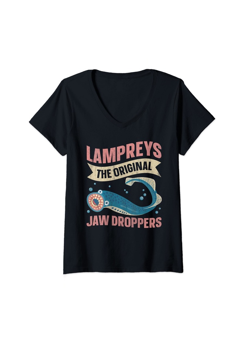 Sea Lampreys-The Original Jaw Droppers Quote for a Lamprey lover V-Neck T-Shirt