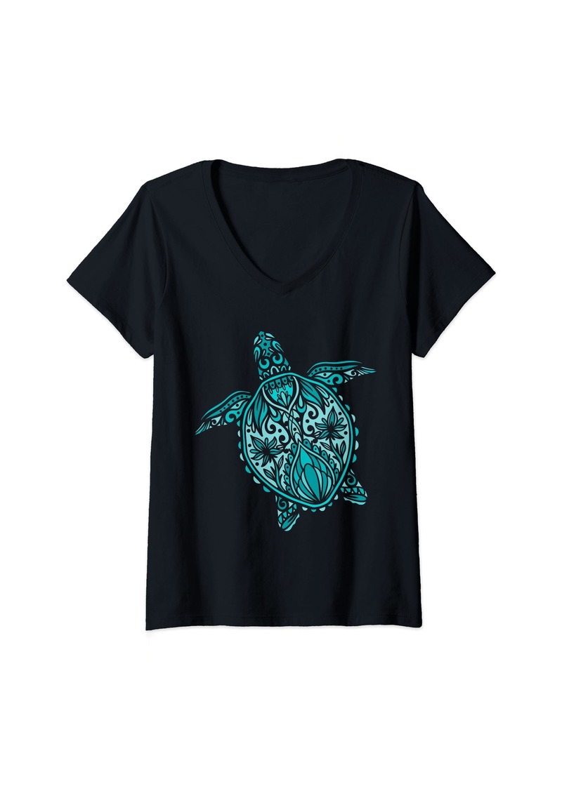 Womens Mandala Design | Sea Turtle V-Neck T-Shirt