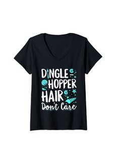 Sea Womens Mermaid Dinglehopper Hair Don't Care Women Girls V-Neck T-Shirt