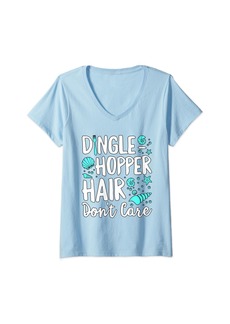 Sea Mermaid Dinglehopper Hair Don't Care Women Girls V-Neck T-Shirt