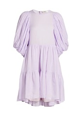 Sea Puff-Sleeve Tiered Linen-Blend Dress