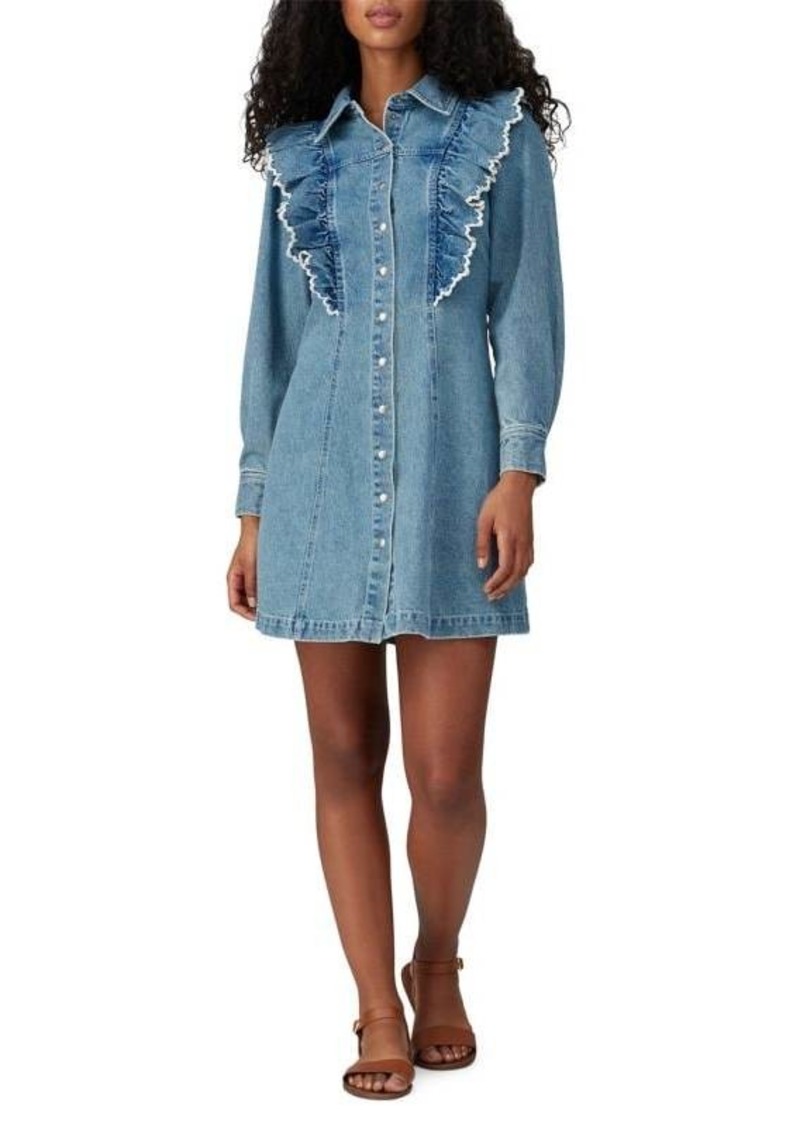 Sea Ruffle Mini Denim Shirtdress