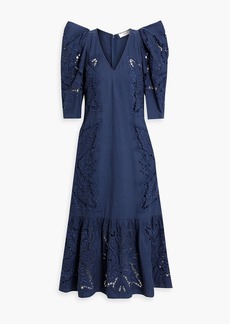 SEA - Anita broderie anglaise cotton and linen-blend midi dress - Blue - XXS