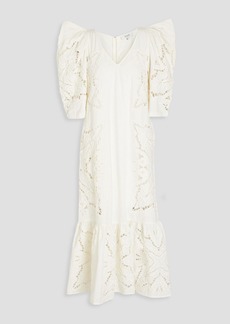 SEA - Anita broderie anglaise cotton and linen-blend midi dress - White - XXS