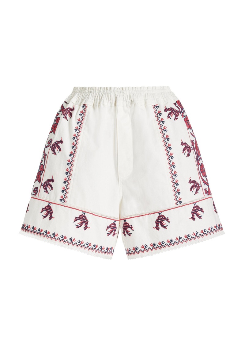Sea - Beena Embroidered Cotton Shorts - White - L - Moda Operandi