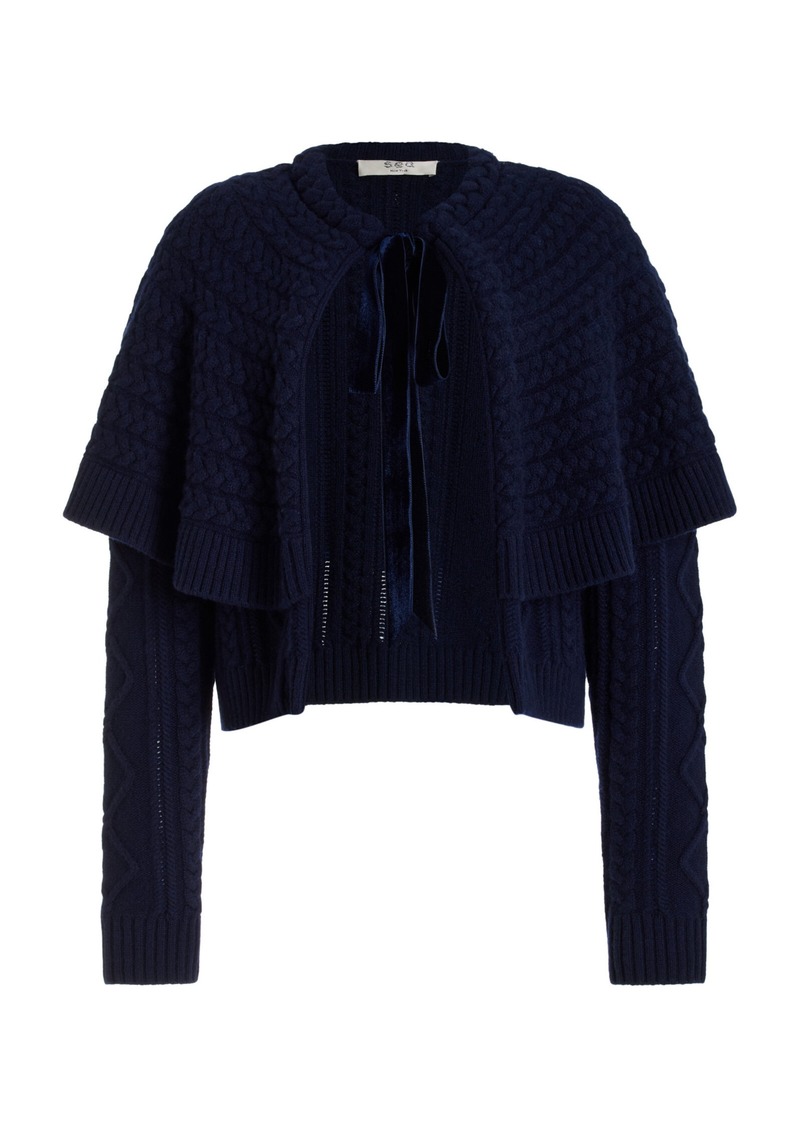 Sea - Caleb Cable-Knit Tie-Front Wool Cardigan - Navy - L - Moda Operandi